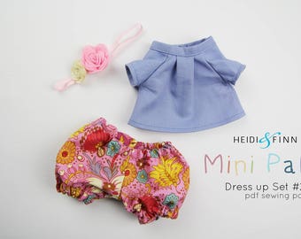 NEW Mini Pals DRESS UP set #2 soft rag doll sewing pattern toy softie stuffed doll jumper t shirt bloomers raincoat hat