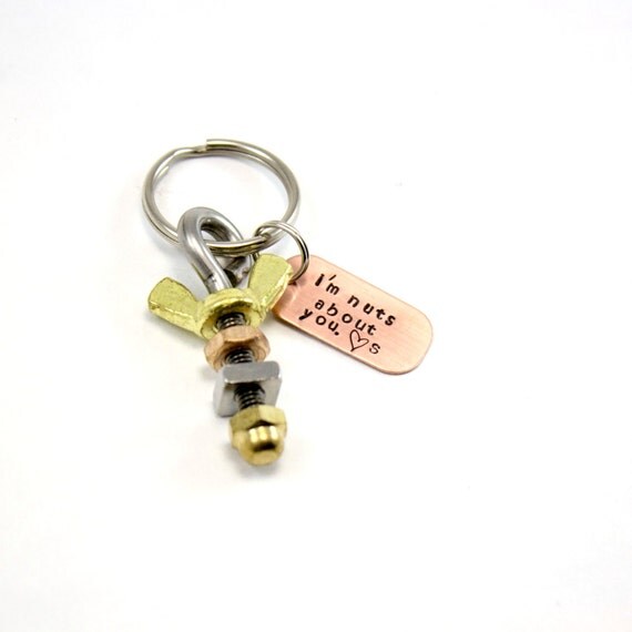 Mens Keyring Nuts about you Keychain for Him by TagYoureItJewelry