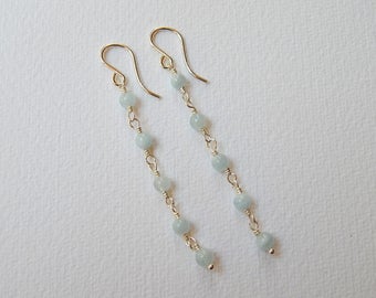 Aquamarine Earrings - Sterling Silver Long Beaded Dangle Earrings Beadwork Earrings Rosary Earrings Rosary Chains Aquamarine Beads