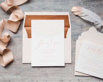 Mandala de lujo tipografía boho la boda. Blush y cobre.