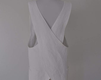 White Denim Cross-back Japanese Apron (also available in black denim and gray twill), Japanese Apron, Pinafore Japanese Apron,