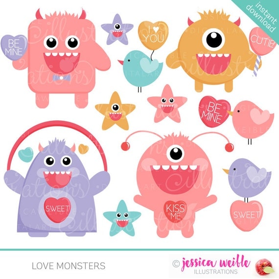 Love Monsters Cute Valentine Clipart Commercial Use OK