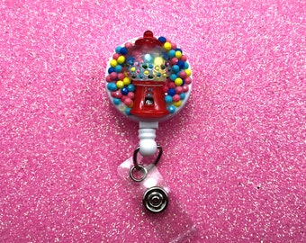 Fake Candy Sweets Gumball Bubblegum Machine Kawaii Pastel Badge Reel Retractable ID Clip Name Tag Holder Nurse CNA Technician Medical
