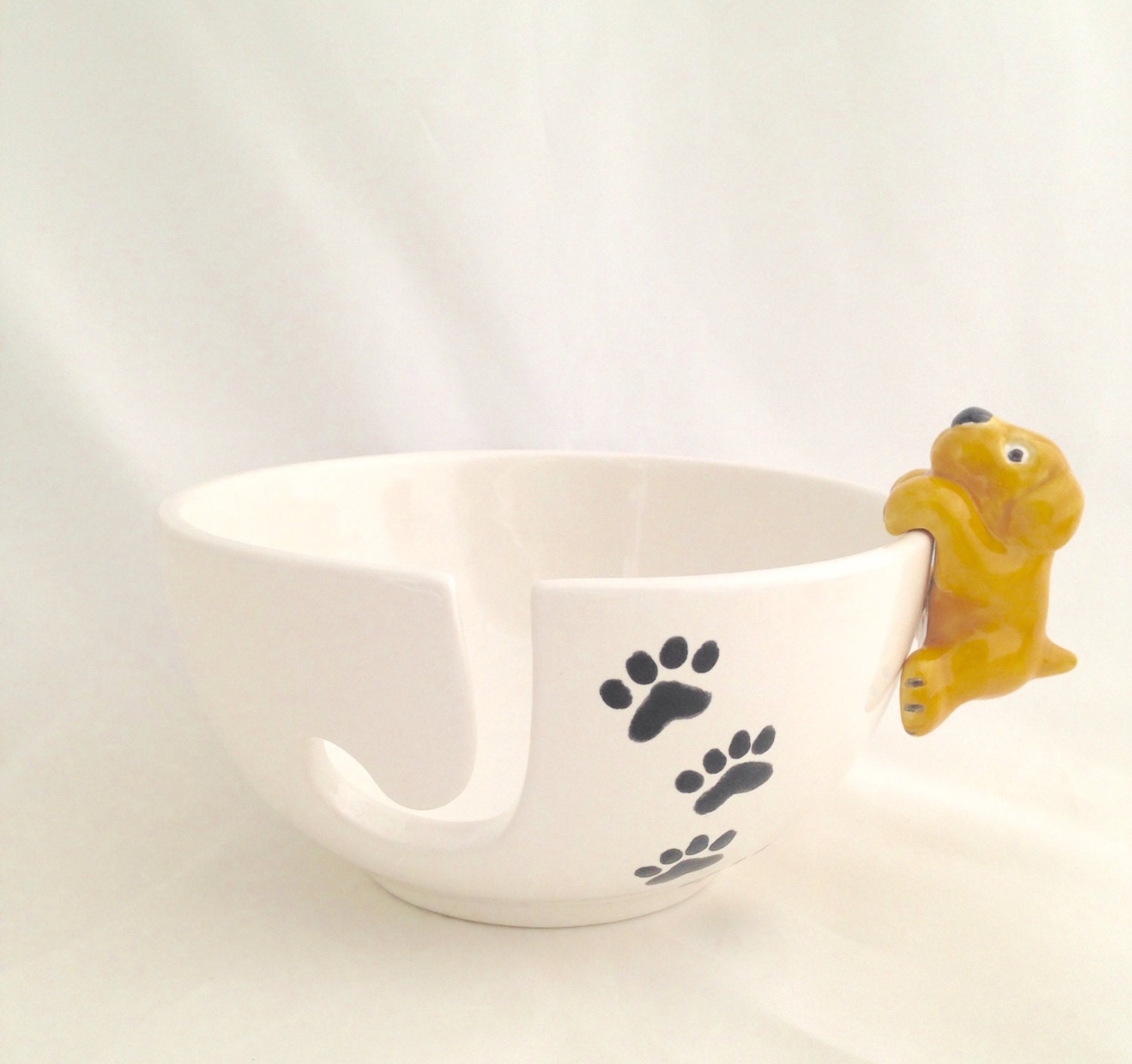 Dog Paw Print Ceramic Yarn Bowl Pottery Knitting Bowl Yarn