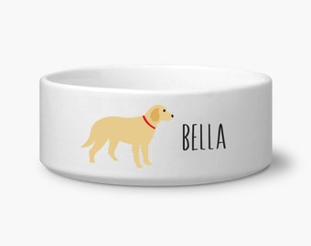 Personalize dog bowl, Golden Retriever dog food pet bowl with custom name, gifts for dog lovers