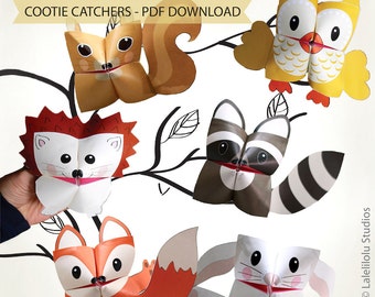 PRINTABLE WOODLAND Animals Cootie Catchers | PDF download | Woodland animals, forest animals, origami for kids, simple play, fortune tellers