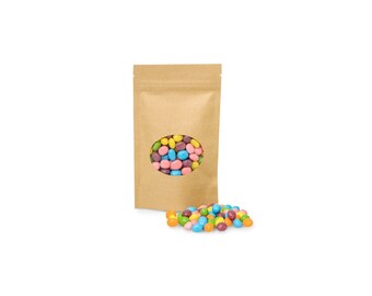 10 Small Kraft Pouches with Window, Resealable and Heat Sealable Kraft Zipper Bags 4 x 5.5 x 1.5 inches -