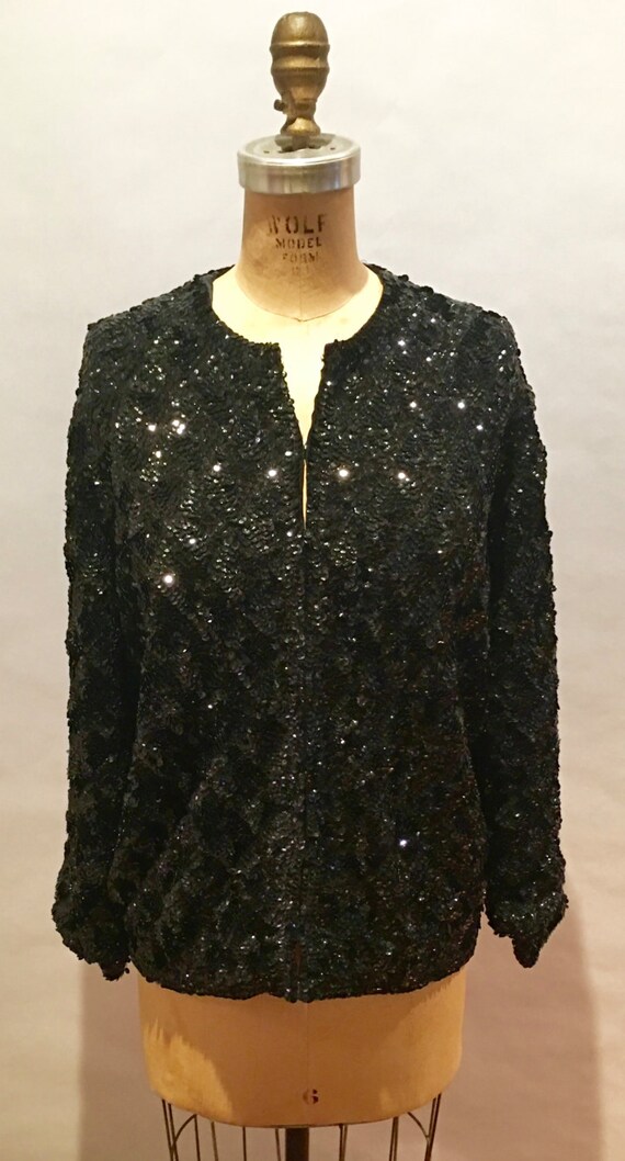 Glitzy Black Sequins Long Sleeve Jacket M-L