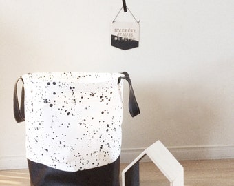 XL Round Basket, Laundry Hamper, Laundry Basket, Fabric Basket, Storage Bin, Toy Basket, Nursery Storage, Black and White Spot Fabric