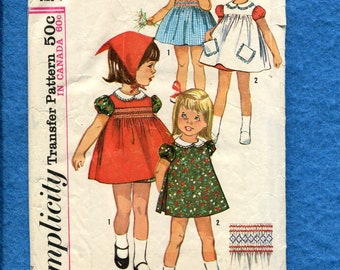 1960's Simplicity 6232 Sweet Little Girl's Dress & Pinafore with Smocking Size 1