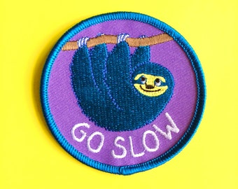 Go Slow Patch, Sloth Patch, Cute Hygge Patch, Animal Patch, Sleepy Patch, Iron On Patches, Embroidered Patch, Funny Patch, Lazy Patch
