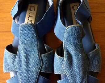 denim fisherman sandals, strappy elastic. women's 7.5 M