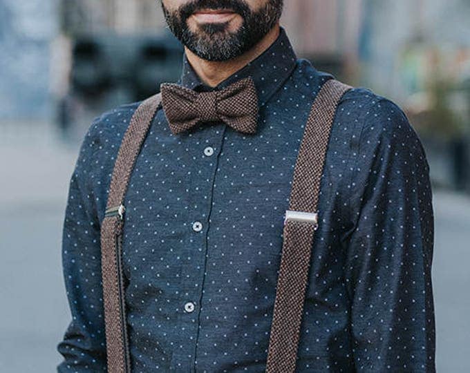 Brown Bow Tie and Suspenders, Mens Bow Tie and Matching Suspenders, Suspenders and Bow Tie Set, For Men, For Groom, Wedding Suspenders