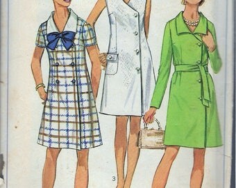 Vintage 1969 Simplicity 8142 Mod Side Closing Dress Sewing Pattern Size 12 Bust 34"