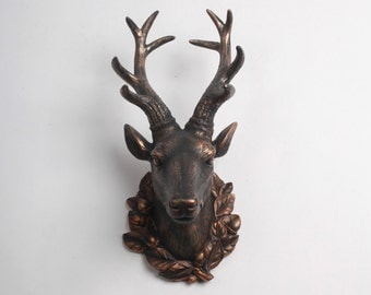 SALE - The Millie in Antique Bronze - Resin Deer Head w/Filigree- Bronze Deer Antlers Mounted - Faux Deer Head - Faux Taxidermy