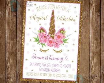 Unicorn Invitation - Unicorn Birthday Invitation - Unicorn Party Invitation - Unicorn Floral Invite - Unicorn Party Invite - Magical Party