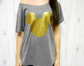 Mickey Mouse Shirt // Gold Glitter Disney Mickey Mouse Head // Mickey Mouse Clubhouse // Women's Mickey Mouse Shirt