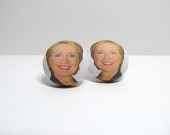 Hillary Clinton Fabric Button Earrings