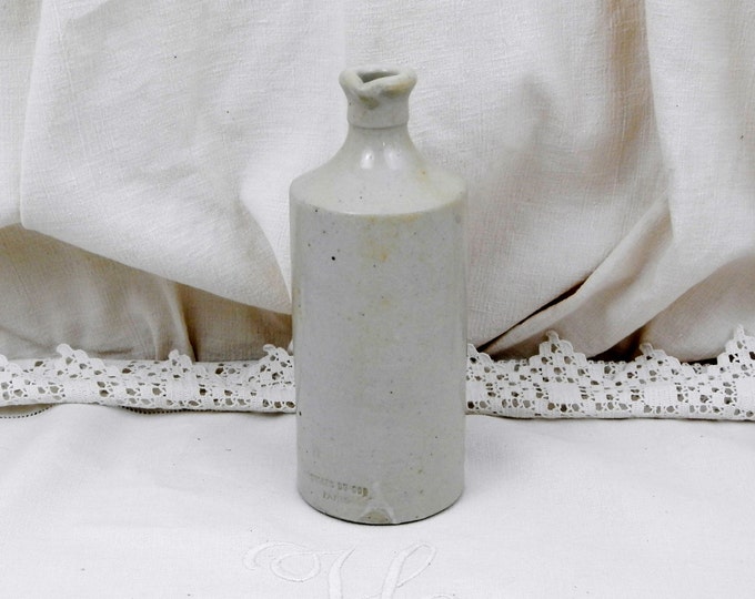Large Antique French Ecru, Off White Glazed Stoneware Ink Bottle from Paris by Encre du Coq, French Country Decor, Brocante, Retro, Vintage
