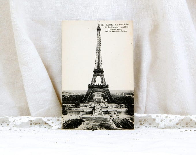 Antique Unused French Black and White Postcard of the Eiffel Tower in Paris, Wireless Tower, French Decor, Vintage Parisian Decor, Shabby