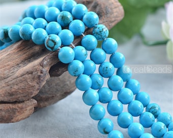 Natural Blue Turquoise Beads 6mm 8mm 10mm Smooth Polished Round 15 Inch Strand TQ05 Wholesale Beads
