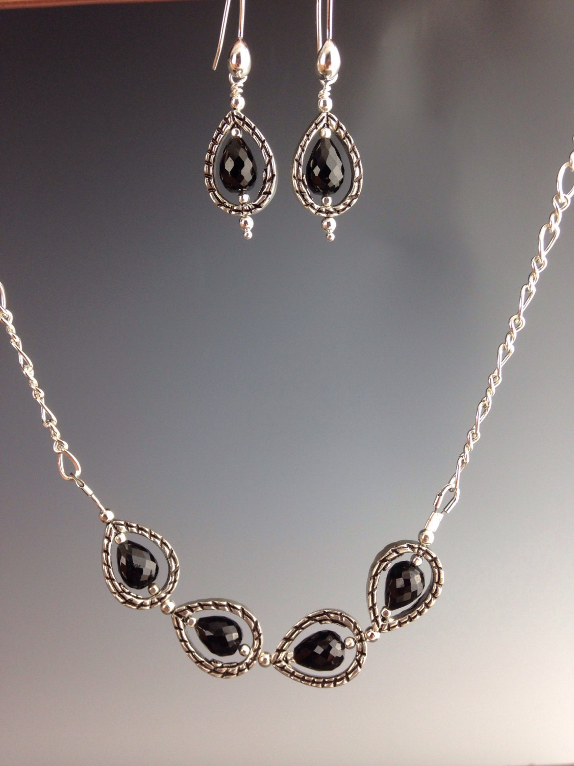 Black Garnet Necklace Art deco jewelry Black Garnet