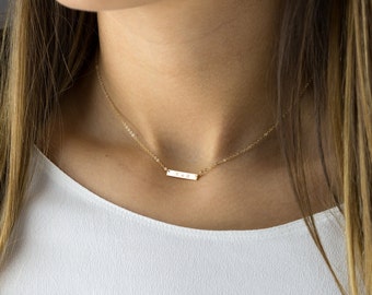 Mini Bar Necklace for Initials • Gold, Silver, Rose GoldPersonalized Bar • Minimal, Delicate Necklace, Skinny Mini Layered + Long LN130_16_H