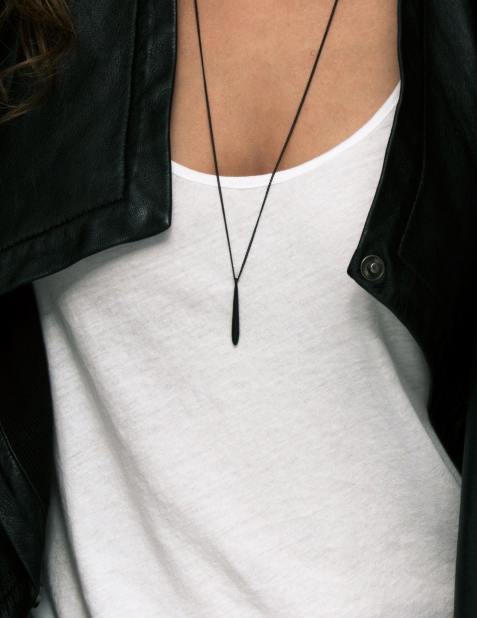 BLACK DRIP Pendant Necklace / Custom Chain Long Necklace