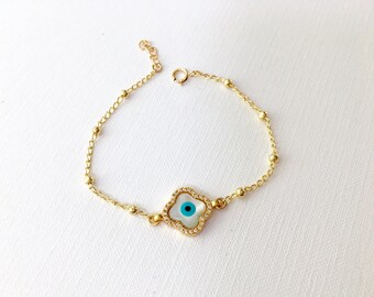 Evil Eye Bracelet, Gold Beaded Evil Eye Bracelet, Dainty Bracelet, CZ Bracelet, Gold Bracelet, Evil Eye Jewelry, Evil Eye Gold Bracelet
