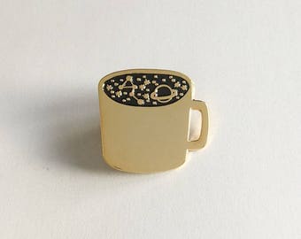 Cup of Cosmos | Enamel pin, pins, badge, pingame, gold, black, label pin, cup, mug, coffee, galaxy, universe, stars, heaven, stylish, planet