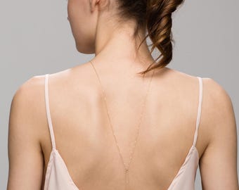 Mini Ball Back Necklace // Bridal Jewelry for Low Back Dress, Gold or Sterling silver Back Necklace EL023