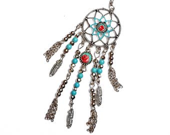Silver Dream Catcher Necklace Romantic Painted Rose Boho Funky Jewelry FREE SHIPPING