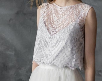 Sleeveless lace wedding top separate, ivory lace top, bridal cover up, bridal separates/ Only one size EU36/ Ready to ship!