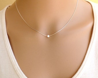 Opal Necklace - White opal on a sterling silver snake chain, Small Necklace, October Birthstone, AM87