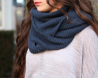 100% Cotton Indigo Blue Infinity Scarf - neck warmer - knitted scarf - blue infinity scarf - indigo blue - cotton scarf - infinity scarf