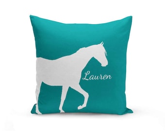 Personalized Horse Throw Pillow Cover Teal Horse Decor Horse Pillow Home Decor Living Room Bedroom Couch Cushion Decorative Pillow Cover