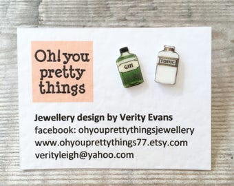 Gin earrings - Gin and tonic - Stud earrings - Quirky earrings - Gin jewellery - Gin gift - Gin lover - Gift for her