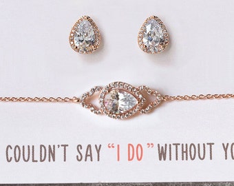 Bridesmaid Bracelet Earring Set Bridesmaid Jewelry Set Tear Drop Earring Bracelet Set Maid of Honor Jewelry Gift Set B160-E331RG