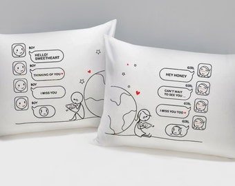 Long Distance Boyfriend Gift, Long Distance Relationship Pillow Covers, Long Distance Couples Gift,Wish You Were Here His & Hers Pillowcases