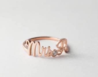 30% OFF Personalized Name Ring with Birthstone • Future Mrs Initials Ring • Custom Monogram Name Ring • Wedding Gift • Mother's Gift RM39F07