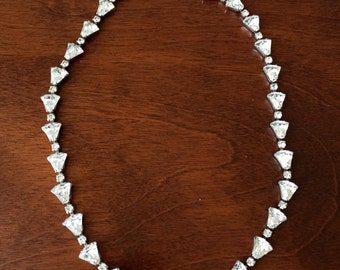 Weiss Rhinestone Necklace/Weiss Clear Rhinestone Necklace/Vintage Weiss Rhinestone Necklace, Weiss Trident Necklace/Weiss Rhinestone Choker