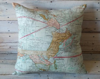 World Map Pillow Cover, Accent Pillow, Throw Pillow, Couch Cushion, Travel, Geography, Childs Room Decor, Decorative Pillow