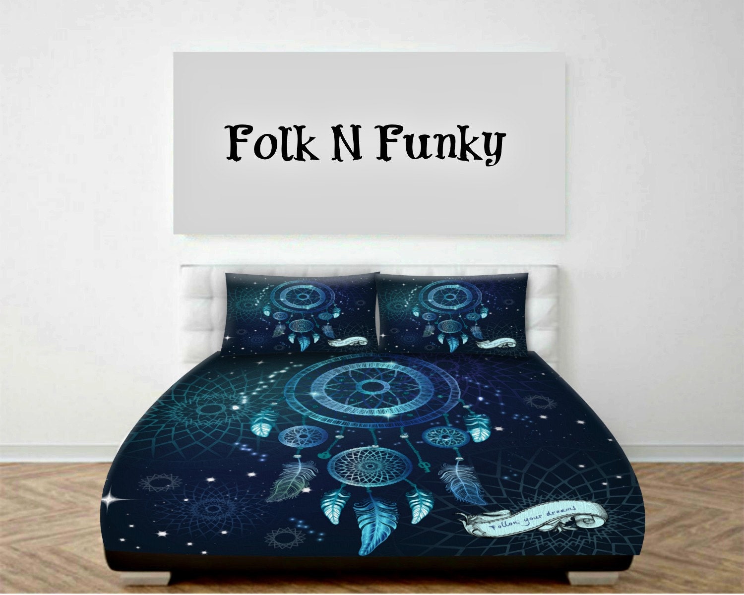 Boho Duvet Cover Dream Catcher Bedding Duvet Cover Set 0r Comforter Follow Your Dreams Quote Boho Chic Galaxy Blue