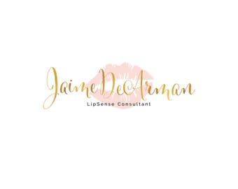 Peach Watercolor Lips - Logo Design - Gold Logo - Prefect For Your Small Shop!