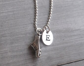 Track Shoe Necklace Hurdles Run Sterling Silver Track and Field Jewelry Personalized Jewelry Hand Stamped Initial Necklace Runner Gift