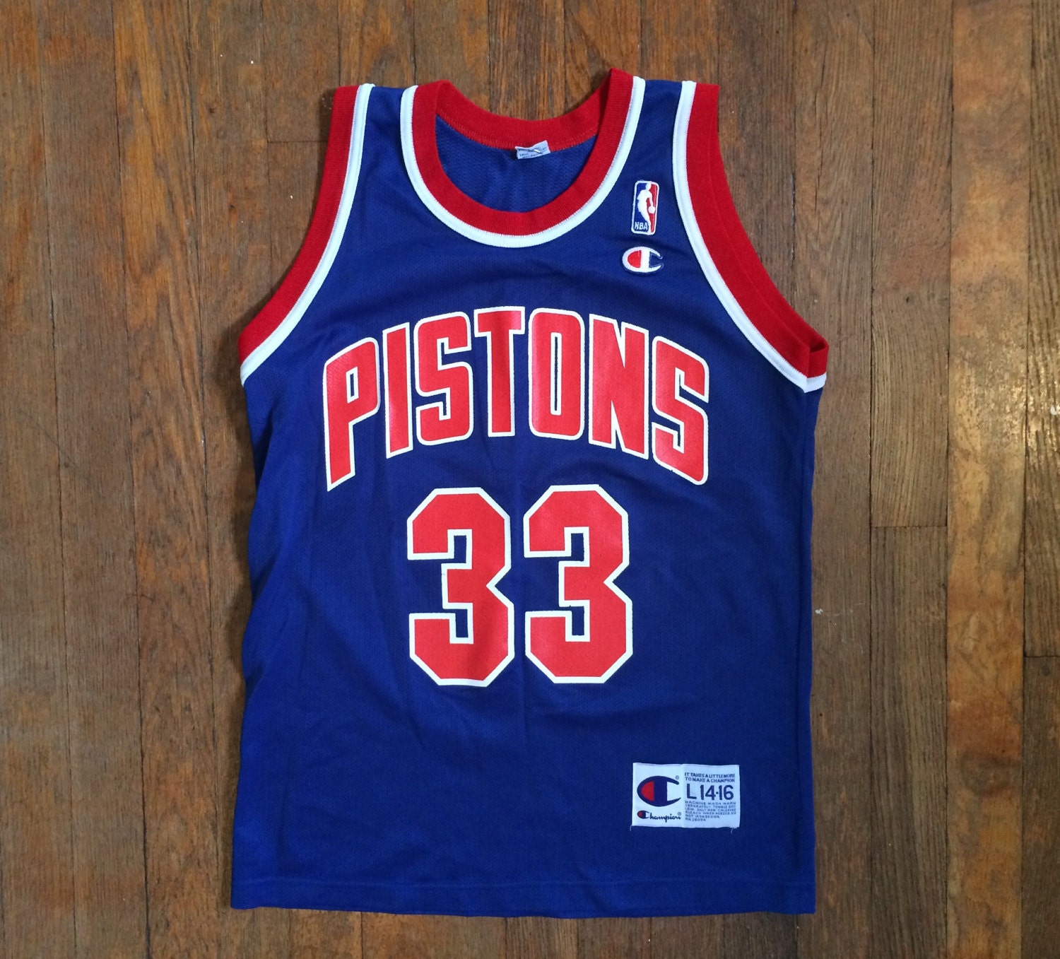 Vintage Detroit Pistons GRANT HILL 33 Champion NBA Blue