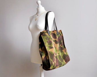 Large Camouflage Leather Tote Bag, High Quality Tote with removable cosmetic bag inside, Large Leather Laptop bag, Leather Shoulder Bag