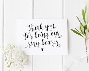 Thank You Ring Bearer Card, Ring Bearer Card, Wedding Thank You Card, Card For Ring Bearer, Calligraphy Ring Bearer Card, Our Ring Bearer