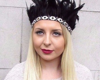Black Gold Feather Headdress Festival Native American Headband Red Indian 2673