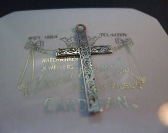 Vintage silver and gold crucifix pendant - 925 - sterling silver - 9ct gold - 1.2" x 0.75"